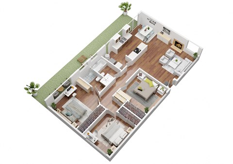 Floor plan for 3 beds, 2 baths, 1065 sqft